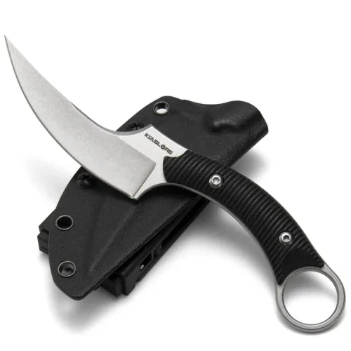 KK1011_S2_01 Mackerel Shark Tactical Karambit Knife | 3.74″ Stonewashed D2 Blade | Black G10 Handle | KIASLORE KK1011-2