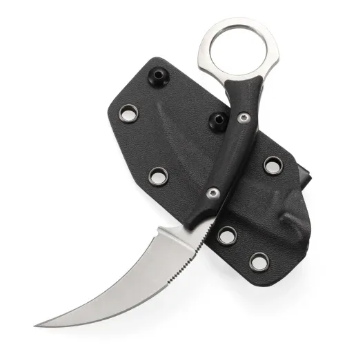 KK124_S2_01 Hunter's Claw Karambit Knife | 2.36″ Stonewashed D2 Blade | Black G10 Handle | KIASLORE KK124-2