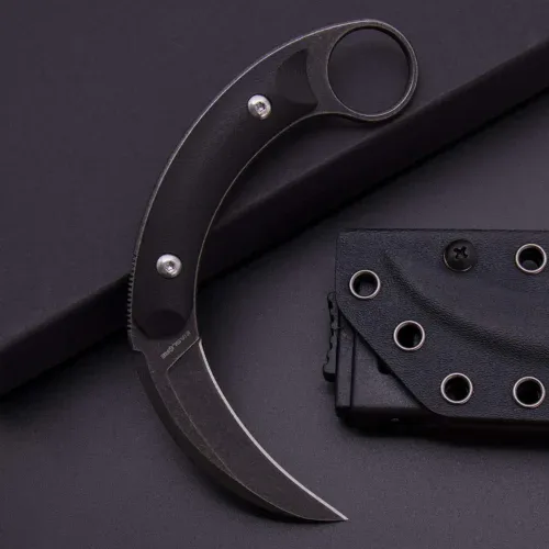 aether claw karambit knife | 3.14″ black stonewashed d2 blade | black g10 handle | edc & camping hunting tool | kiaslore kk1014 1