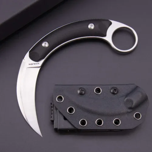 aether claw karambit knife | 3.14″ black stonewashed d2 blade | black g10 handle | edc & camping hunting tool | kiaslore kk1014 2