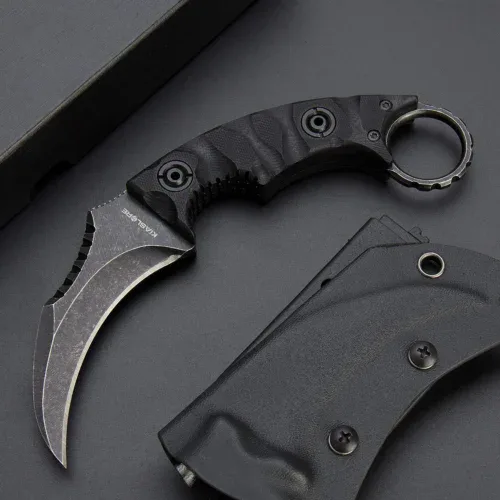 adamant tactical karambit knife | 3.34″ black stonewashed d2 blade | black g10 handle | camping hunting tool | kiaslore kk1221 1