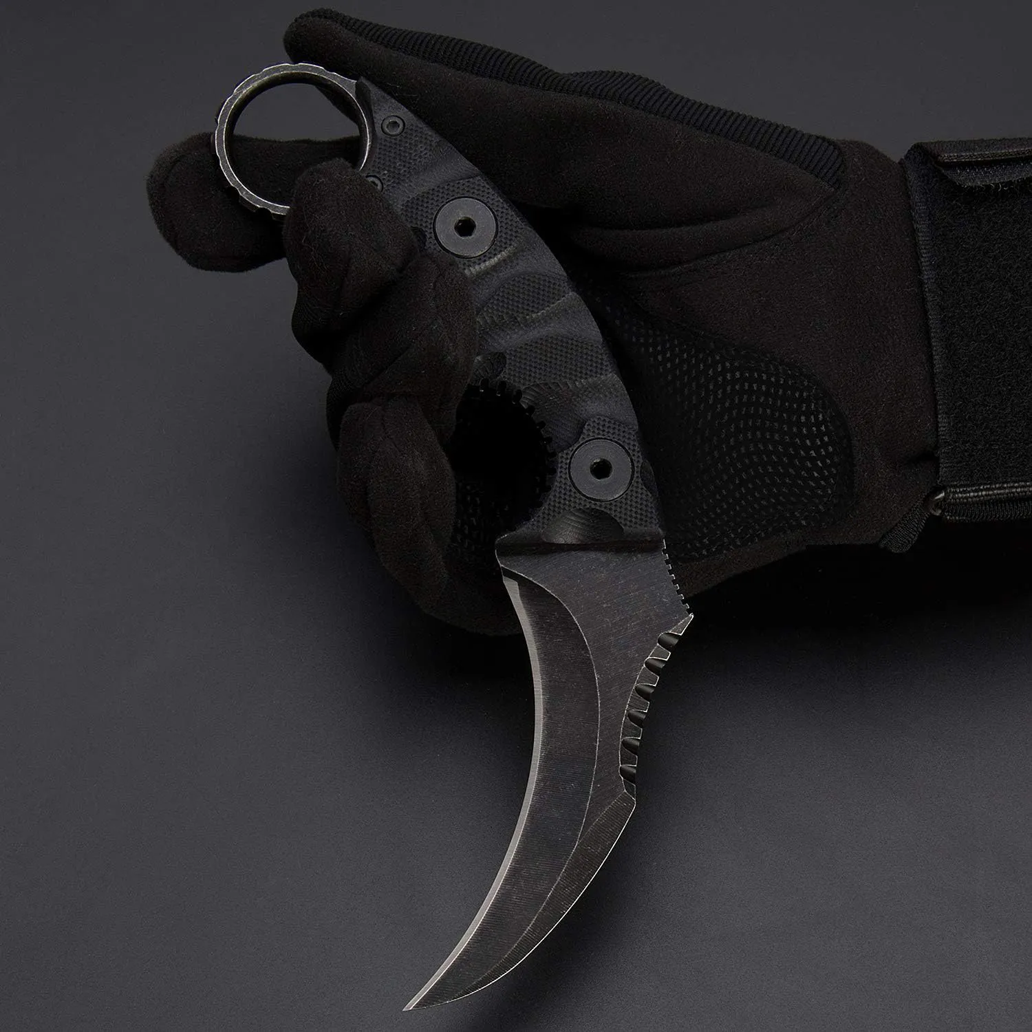 adamant tactical karambit knife | 3.34″ black stonewashed d2 blade | black g10 handle | camping hunting tool | kiaslore kk1221 1