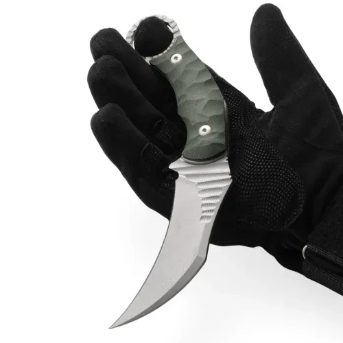talos tactical karambit knife | 3.55″ stonewashed m390 blade | green canvas micarta handle | camping hunting tool | kiaslore kk141 2