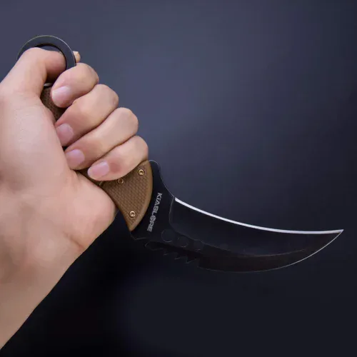 predator's claw tactical karambit knife | 3.74″ black stonewashed d2 blade | sand g10 handle | camping hunting tool | kiaslore kk710 1